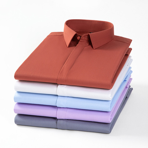 Men‘s Business Bamboo Fiber Plain Dark Placket Soft Shirt Casual Shirt plus Size Long Sleeve Shirt