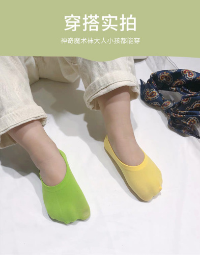Children‘s No Show Socks Candy Color Wholesale Summer Ultra-Thin Non-Slip Silicone Parent-Child Shallow Mouth Socks Velvet Children‘s Socks