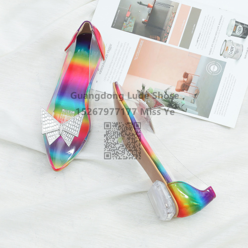 spring and summer new pointed toe women‘s shoes bow closed toe transparent rhinestone women‘s sandals