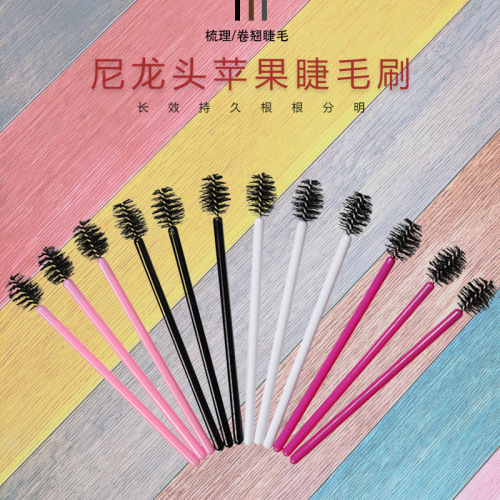 Wholesale Nylon Disposable colorful Eyelash Brush Comb Mini Portable Apple-Shaped Eyelash Curler Makeup Tool 