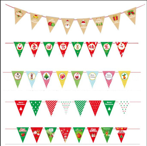 Christmas Decorations Pennant Merry Christmas Bunting Double-Sided Hanging Flag Christmas Window Family Layout Hanging Flags