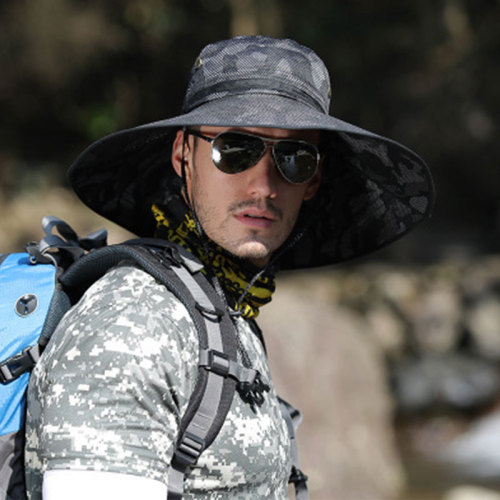 New Hat Men‘s Summer Camouflage Sun Hat Big Brim Korean Fisherman Hat Outdoor Mountaineering Foldable Sun Protection Hat