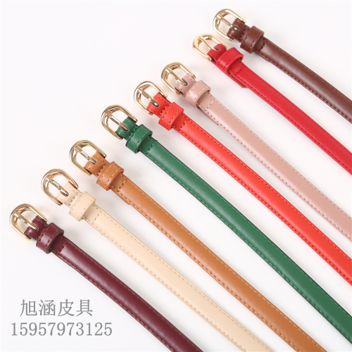 Korean New Small Belt White Red Brown Khaki Multi-Color Optional Belt Golden Buckle Soft Jeans with Ladies Fashion