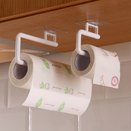 punch-free kitchen tissue holder roll paper holder rack plastic wrap storage rack hook rag holder