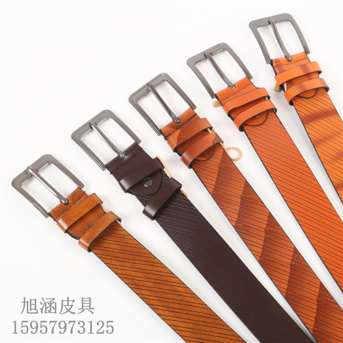 New Simple Good Quality Durable Silver Buckle Solid Color Cowhide Belt Belt Men and Women All-Match Self-Retention