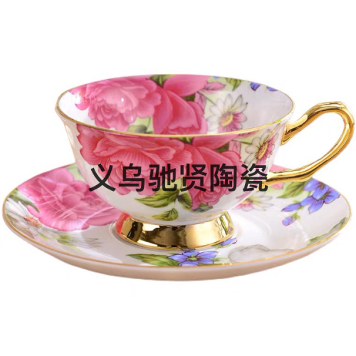 high-grade bone china coffee cup and saucer ceramic cup and saucer tableware flower tea cup water cup milk afternoon teacup pastoral