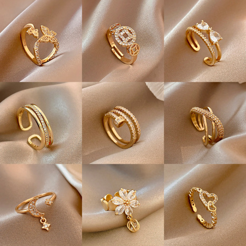 japanese and korean simple ins design open zircon ring female retro fashion net red ring personalized tail ring
