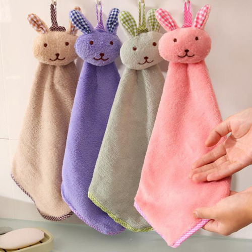 Cartoon Rabbit Head Hand Towel Bathroom Children Hanging Coral Fleece Kitchen Hand Towel Dishcloth