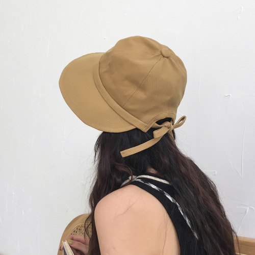 hat women‘s bucket hat korean-style fashionable all-match spring and autumn sun protection sun-proof bucket hat lace-up big brim makes face look too small