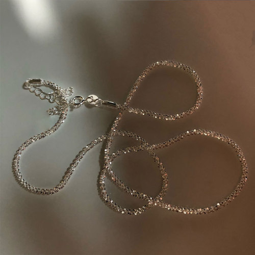 White and Silver ~ Sparkling Italy Imported Flash Chain Plain Nude 925 Sterling Silver Necklace Female Cold Wind Necklace