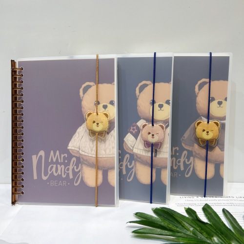 New Cartoon Nedi Bear Loose Spiral Notebook Cute Bear Pp Transparent Frosted Cover Loose-Leaf Notebook Notepad