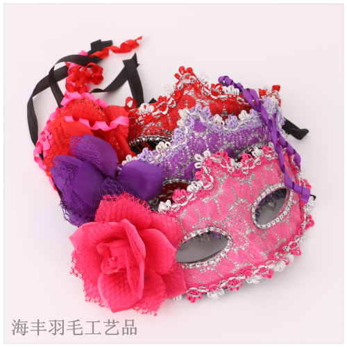 halloween mask female half face makeup mask ball party retro children‘s feather mask cute fox mask