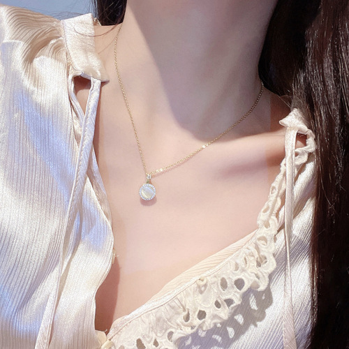 rotatable design sense opal pendant titanium steel necklace for women all-match personalized internet celebrity clavicle chain trendy accessories