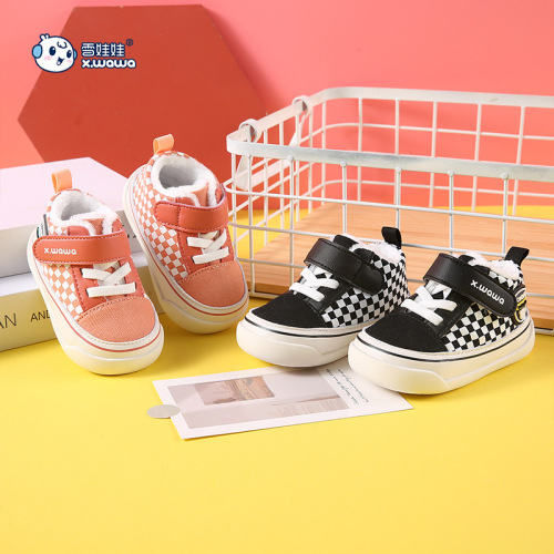 Brand Children‘s Shoes Factory Direct Sales Autumn and Winter Diagonal Cloth Comfortable Spot Fleece-Lined Warm Low-Top Non-Slip Toddler Shoes