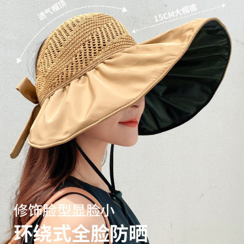 hat female summer japanese uv hat vinyl empty top hat big edge cover face sunshade beach too
