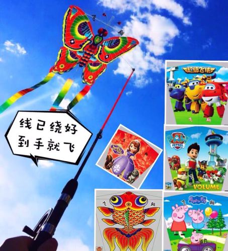 Kite Factory Direct Sales Cartoon Pin Plastic Fishing Rod Kite Children‘s New Wholesale Cartoon Kite Free Shipping