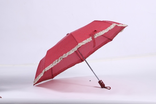 tri-fold semi-automatic dot lace umbrella one-click press open sunny umbrella factory direct low price wholesale