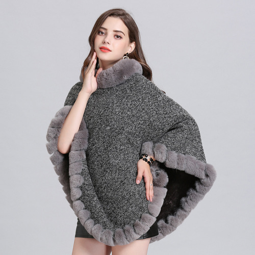 European and American New Imitation Fox fur Collar plus Velvet round Neck Pullover Knitwear Cape Shawl Coat Female 