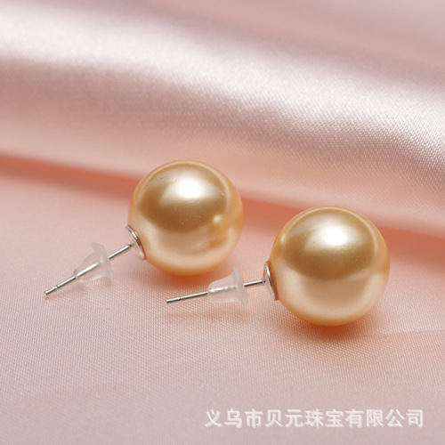 factory direct 925 sterling silver stud earrings natural deep sea shell pearl stud earrings japanese and korean gold bead earrings