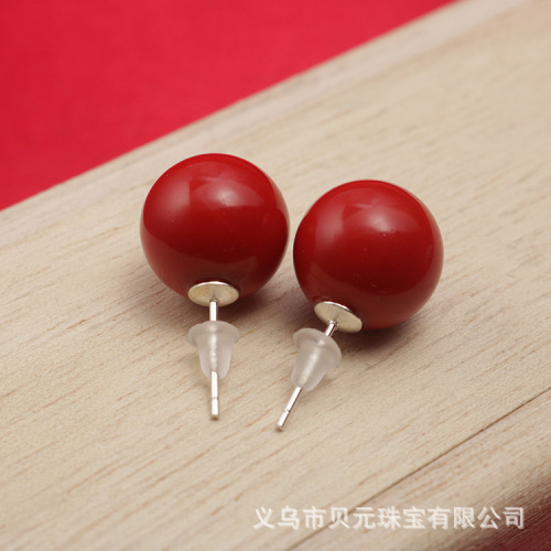 Natural Deep Sea Pearl Stud Earrings Oversized Exaggerated Western Style Vintage Red Shell Pearls 925 Sterling Silver Stud Earrings