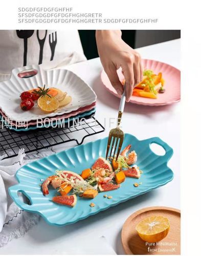 foreign trade 12 inch chrysanthemum double-ear rectangular plate kitchen net red ceramic bowl plate cup dish baking plate