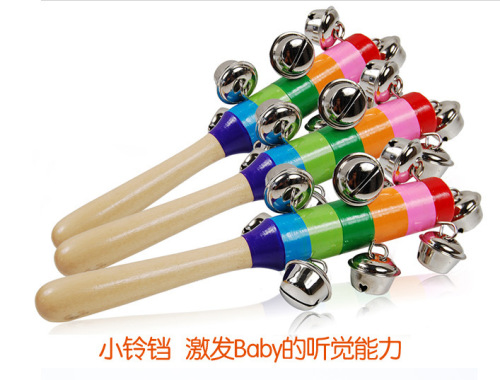 Wooden Colorful Baby Bell， Wooden 10 Ringing Toys Percussion Instrument String Bell Rattle Wholesale
