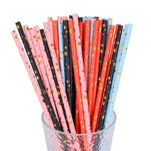 Yao Sheng Disposable Straws Degradable Paper Straight Tube Amazon Colorful Bottom Small Five-Star Series 100 Pieces