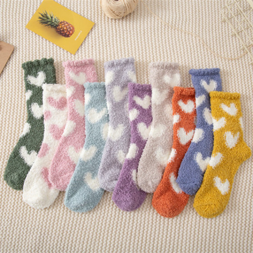 21 Autumn and Winter Coral Fleece Socks Women‘s Fleece-Lined Thickened Cute Love Microfiber Socks Logo Room Socks Customization