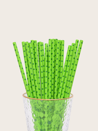 Yao Sheng Disposable Straws Degradable Paper Straight Tube Amazon Green Dots Series 100 Pcs