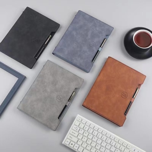 New PU Leather Surface Six Holes Loose Spiral Notebook with Pen Hanging Hard Surface Oil Edge High Quality Advertising Logo Customization This Spot