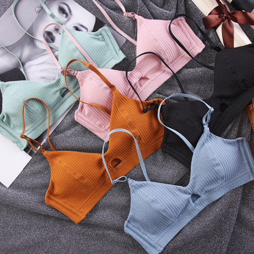 new european and american thread girl thin cotton comfortable vest triangle cup green girl sports underwear sexy bra