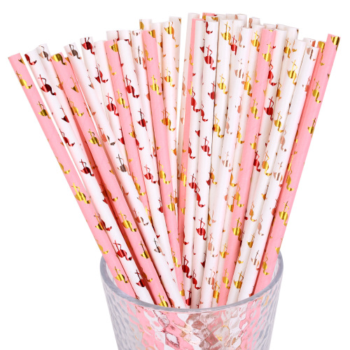 Yao Sheng Disposable Straws Degradable Paper Straight Tube Amazon Bronzing Bird Mixed Color Series 100 Pieces