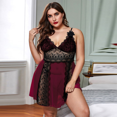 european and american plus size sexy dress foreign trade new contrast color sexy pajamas sexy lace sling sleeping dress