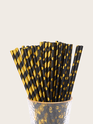 Yao Sheng Disposable Straw Degradable Paper Straight Tube Amazon Gilding black Gold Mixed Series 100 PCs