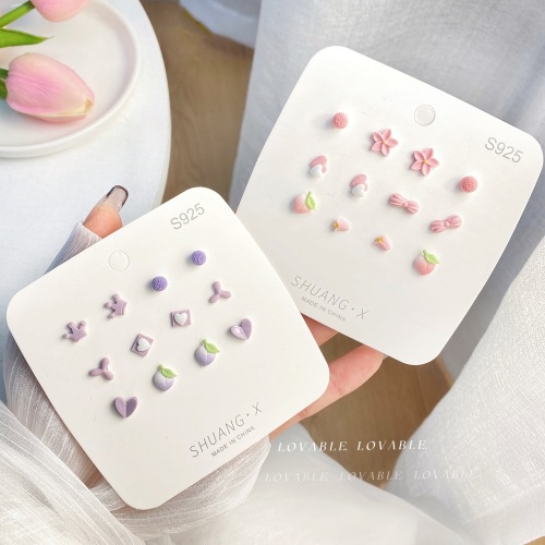 spring and Summer Ceramic Silver Needle Fresh Girl Heart Ear Studs for One Week 2022 New Peach Style Niche Daily Super