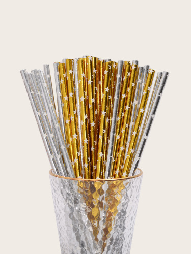 yao sheng disposable straw degradable paper amazon bronzing gold and silver pentagram heart mixed series 100