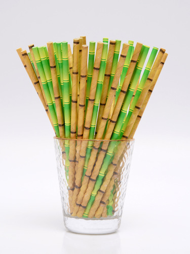Yao Sheng Disposable Straws Degradable Paper Straight Tube Yama Bamboo Mixed Color Series Paper Sucker 50 Pieces