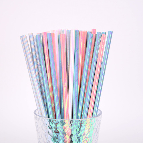 Yao Sheng Disposable Straw Degradable Paper straight Tube Amazon Color Iris Mixed Color Series 100 PCs