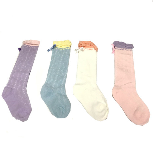 Yiwu Shopping Union Buoyancy Princess Style Ins Bow Combed Cotton Hollow-out Middle Tube Children‘s Socks 