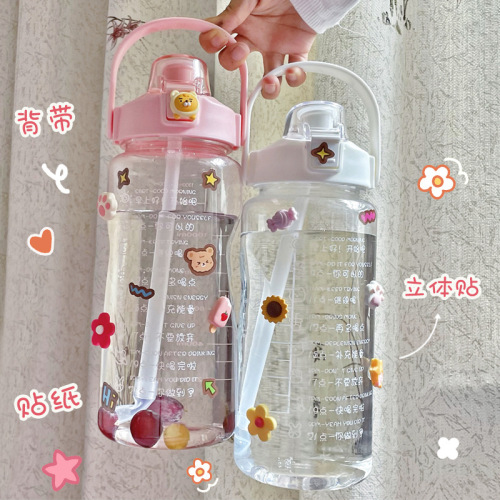 summer season water cup cute women‘s portable water bottle with straw plastic large capacity 1500ml sports cup