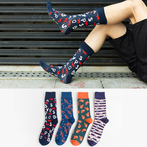 autumn and winter new socks men‘s street creative trend mid-calf men‘s socks warm cotton socks manufacturers wholesale foreign trade customization