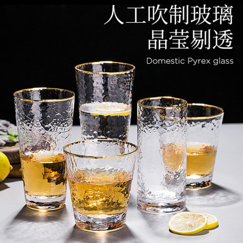 hammer pattern golden edge glass light luxury high-grade household drinking cup simple fashion whiskey beer glass wholesale
