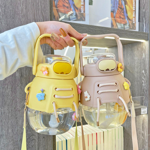 handle drawstring big belly cup food grade plastic cup large capacity straw cup portable internet celebrity sports big kettle wholesale