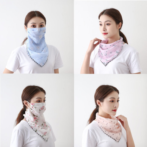 summer fashion printed chiffon sunscreen mask outdoor cycling neck mask driving sunshade triangle scarf scarf scarf