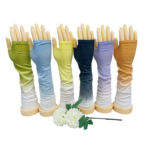 Korean Style Girl Ice Thin Sun Protection Gloves Oversleeve Outdoor Summer Long Hand Arm Guard Gradient Color Student Driving Ice Sleeve