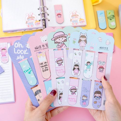 Creative Cartoon Cute Double-Sided Magnetic Bookmark Student Office Supplies Mark Paper Book Page Clip Note Clip wholesale 