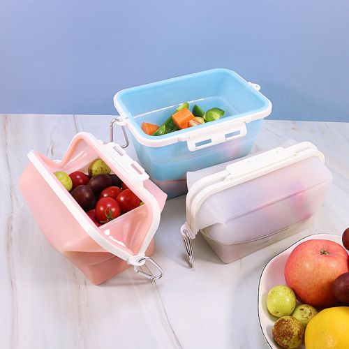 in Stock and Ready to Ship Silicone Crisper Food Grade Folding Lunch Box Refrigerator Food Storage Box Microwave Oven Heating Bowl 