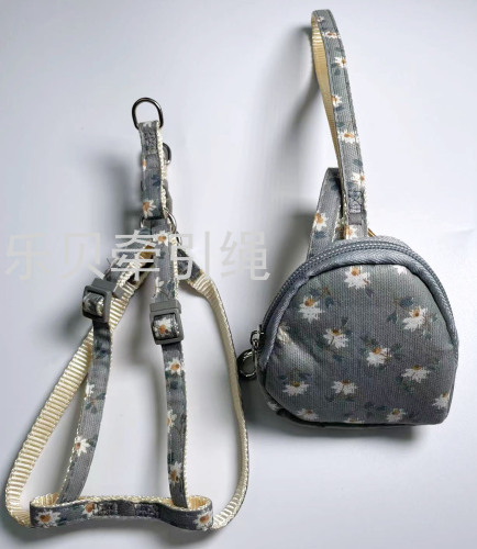factory wholesale flower cloth belt small bag multi-color multi-specification traction rope plus chest back cat walking dog adjustable flat rope
