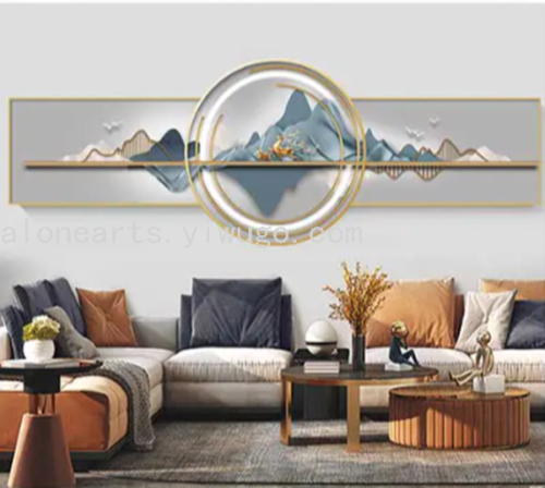modern light luxury creative landscape painting living room back with mountain mural sofa background wall overlay round decorative painting