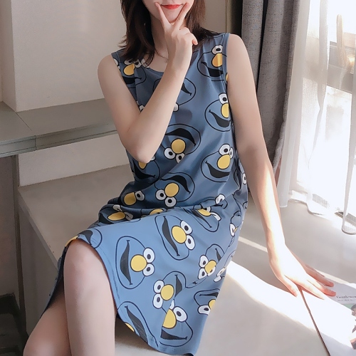 nightdress women‘s summer sleeveless vest dress student mid-length cute with chest pad milk silk pajamas homewear
